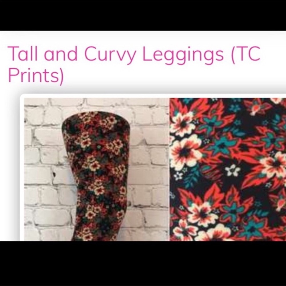 LuLaRoe Tall & Curvy Black w/Flowers Leggings NWOT
